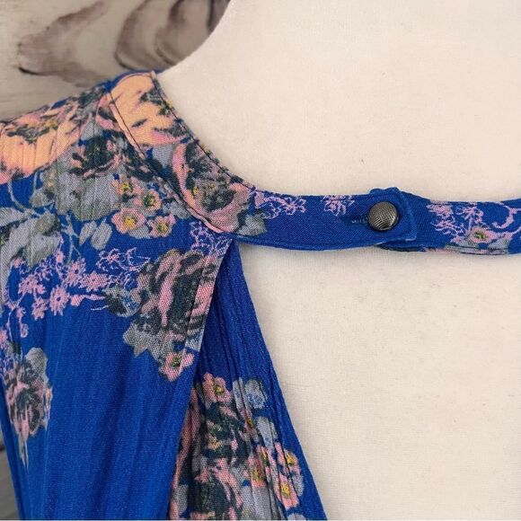 Free People Snap Out Of It Blue Floral Cutout Flowy Mini Dress - Picture 4 of 13